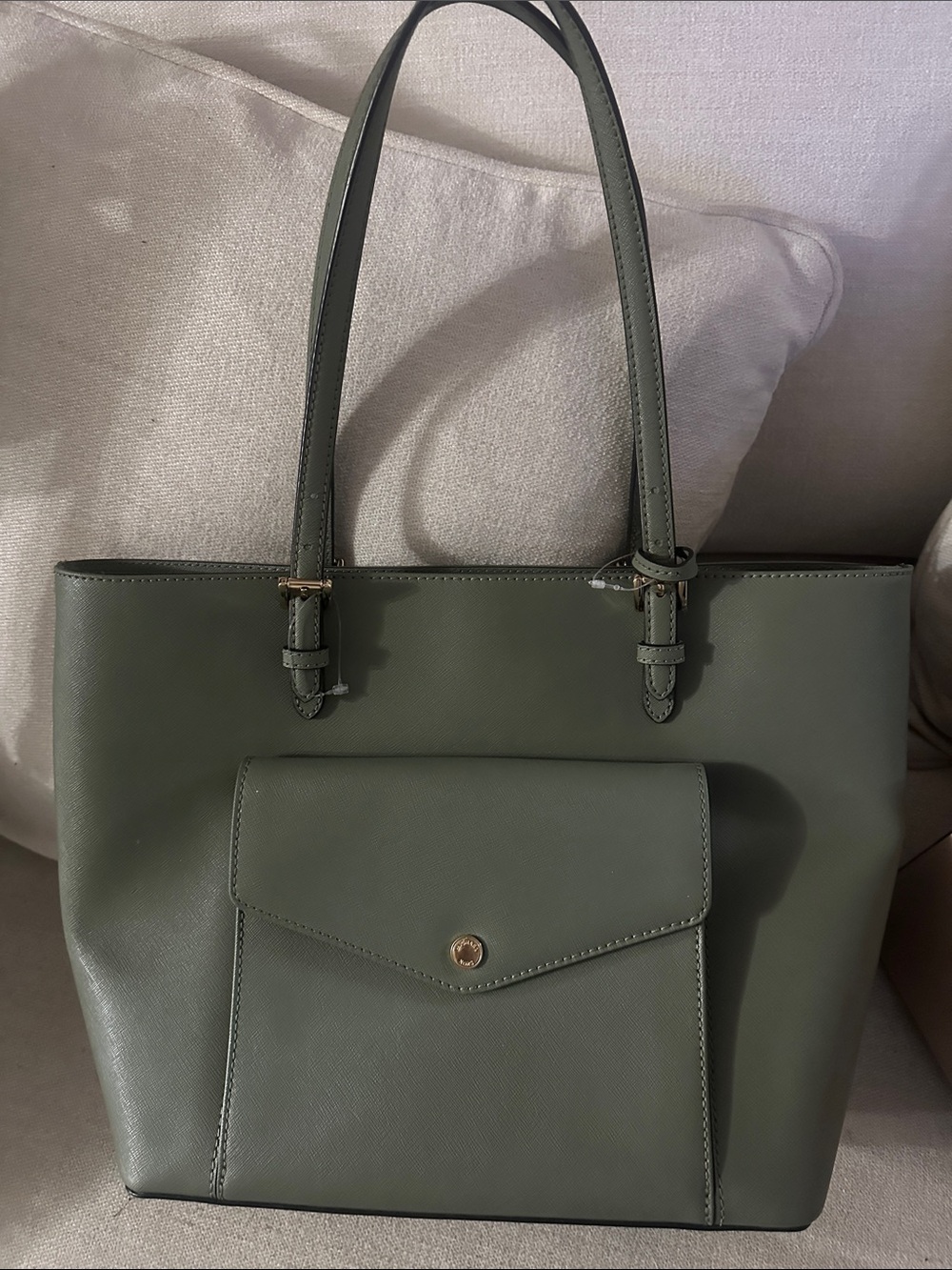 Michael Kors Olive Green Saffiano Leather Tote with Front Pocket